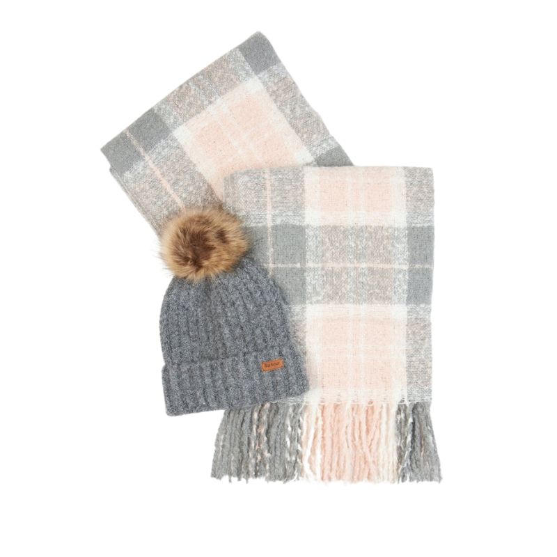 Coffret Cadeau Bonnet et Echarpe Grise / Rose - Barbour