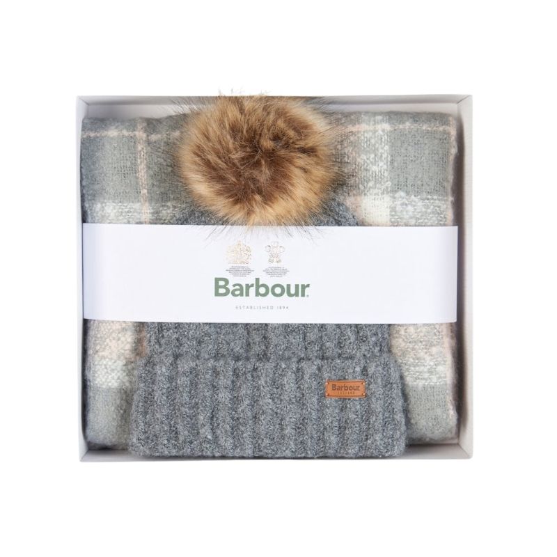 Coffret Cadeau Bonnet et Echarpe Grise / Rose - Barbour