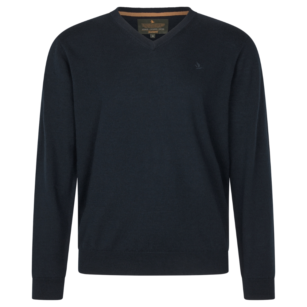 PulL Col en V Pine en laine mrinos Bleu - Seeland