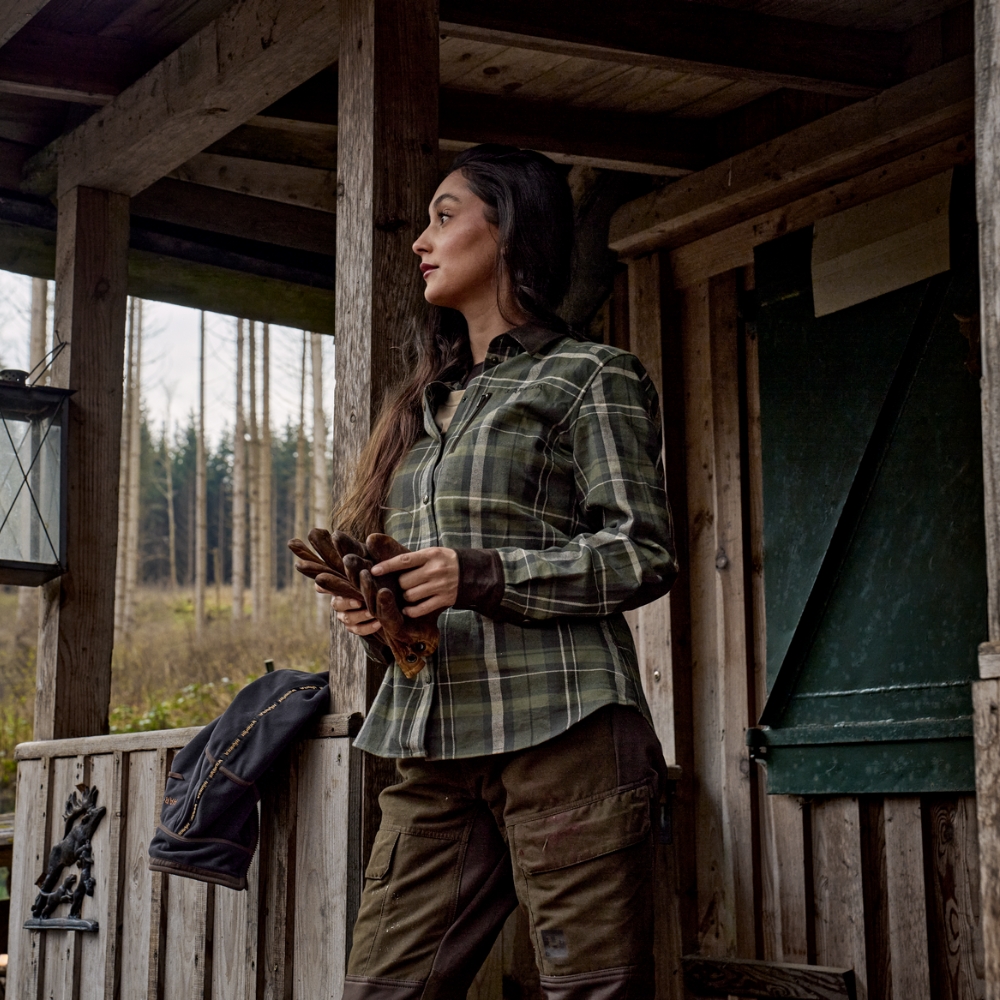 Chemise Pajala Femme Olive Check - Hrkila