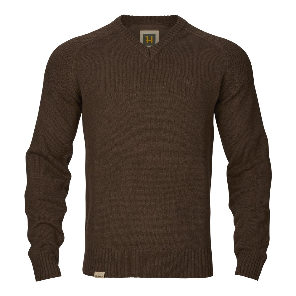 Pull en laine mrinos Vincent Col en V Demitasse Brown - Hrkila