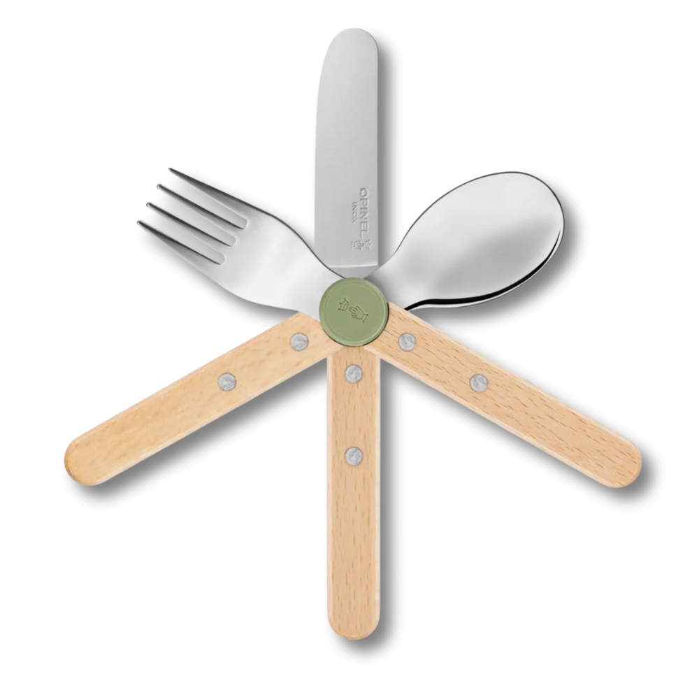 Opinel Le Petit Gourmet : Set de Couverts Bout Rond et �volutif (Vert Olive)