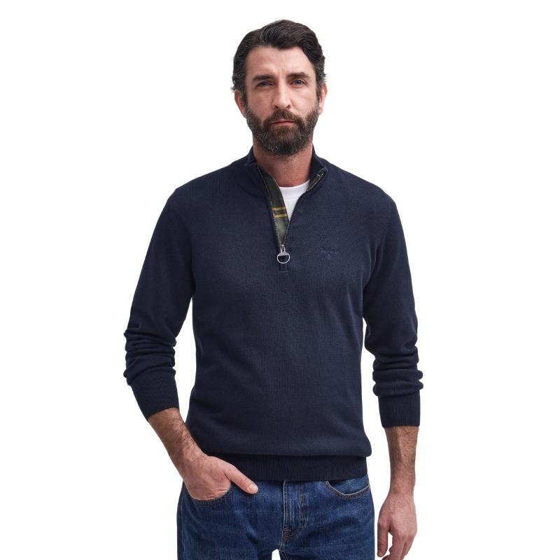 Pull Cotton Half Zip Knitted Jumper Barbour – Navy