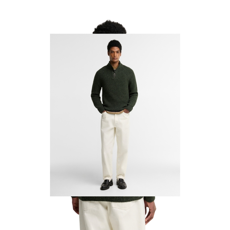 Pull Essentials Fleck Half Zip Barbour – Olive