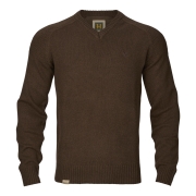 Pull en laine mrinos Vincent Col en V Demitasse Brown - Hrkila