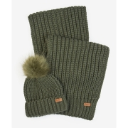 Coffret Barbour Bonnet et Echarpe Olive